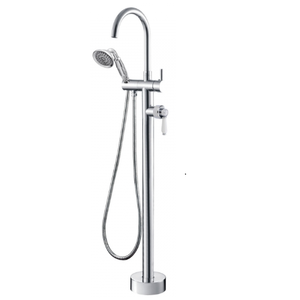 Fienza Eleanor Floorstanding Bath Mixer with Shower Hand Pcs I Chrome I Ceramic White Flick Mixer Handle