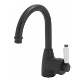 Fienza Eleanor Gooseneck Basin Mixer I Matt Black I Ceramic White Flick Mixer Handle