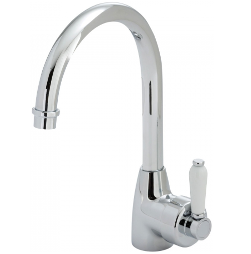 Fienza Eleanor Gooseneck Sink Mixer I Chrome I Ceramic White Flick Mixer Handle