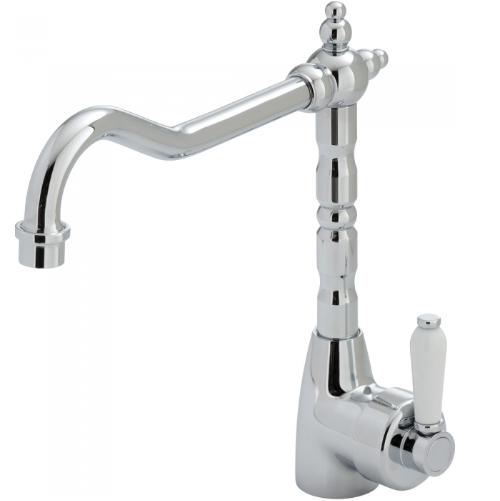 Fienza Eleanor Shepherds Crook Sink Mixer I Chrome I Ceramic White Flick Mixer Handle