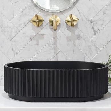 Stadio-Groove-Fluted-Stone-Basin-Solid-Surface-Black