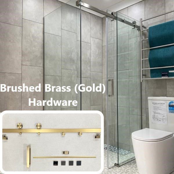 Rio Frameless Shower Screen with Sliding Door Brushed Brass (Gold