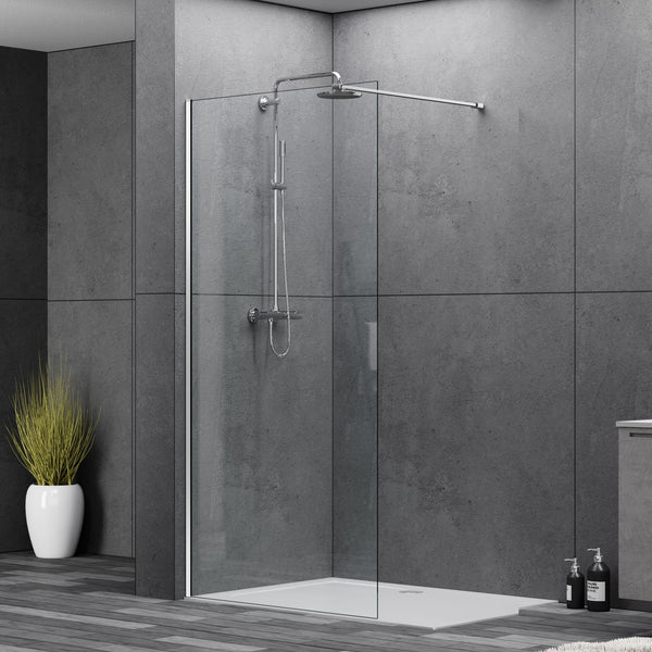 Fresca Fixed Shower Screen Panel for Walk in Shower, Chrome or Black Hardware. Available in 950mm, 1050mm, 1150mm.