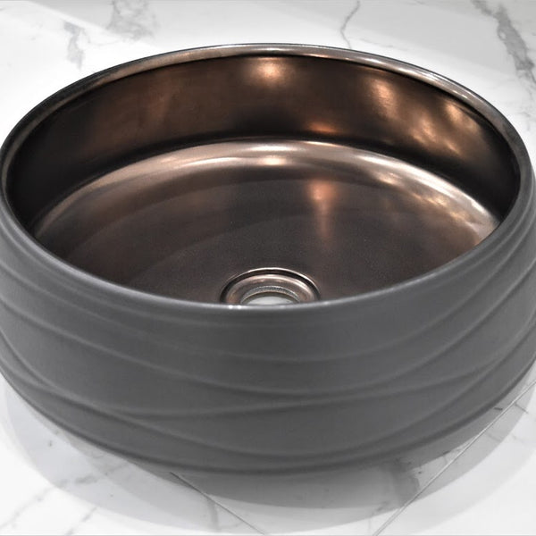 Zeus Black & Bronze 410mm Basin | Above Counter |