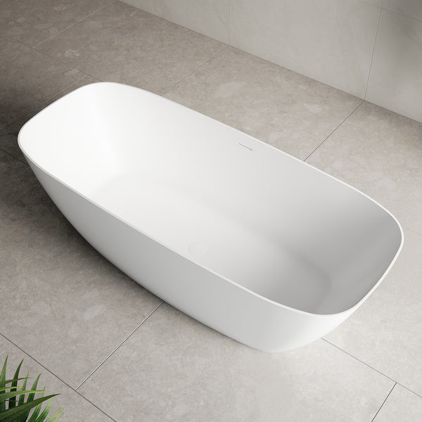 Rolo Soft Square 1700mm Artificial Stone Freestanding Bath, Matte White
