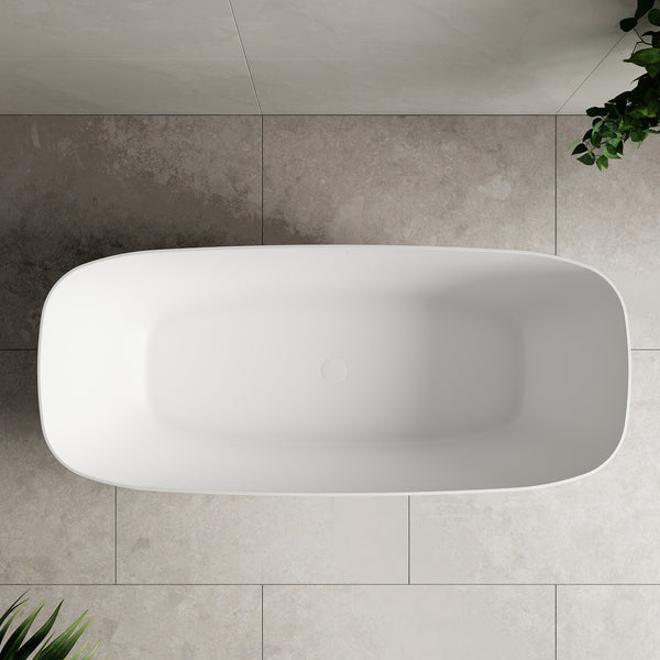 Rolo Soft Square 1700mm Artificial Stone Freestanding Bath, Matte White