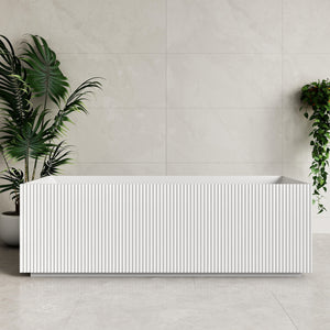 Cubix Groove 1700mm Fluted Square Multifit Artificial Stone Freestanding Bath, Matte White