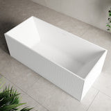 Cubix Groove 1700mm Fluted Square Multifit Artificial Stone Freestanding Bath, Matte White