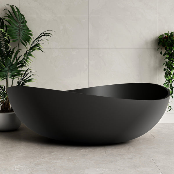 Wave Oval 1800mm Artificial Stone Freestanding Bath, Matte Black