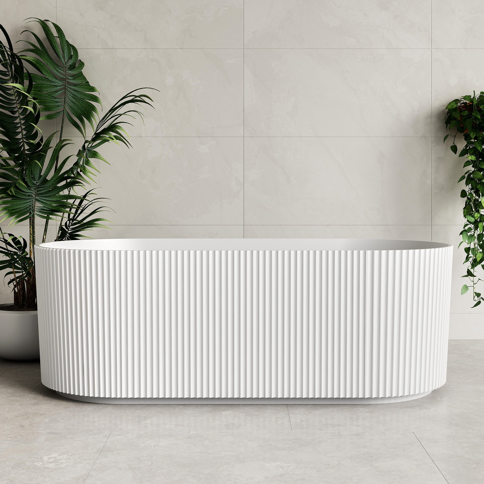 Brighton Groove 1700mm Fluted Oval Stone Bath | Matte White – ATS Tiles ...