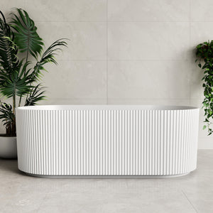 Brighton Groove 1700mm Fluted Oval Artificial Stone Freestanding Bath, Matte White