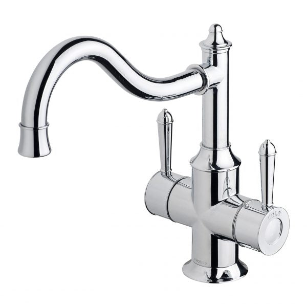 Phoenix Nostalgia Twin Handle Sink Mixer 230mm Shepherds Crook, Chrome