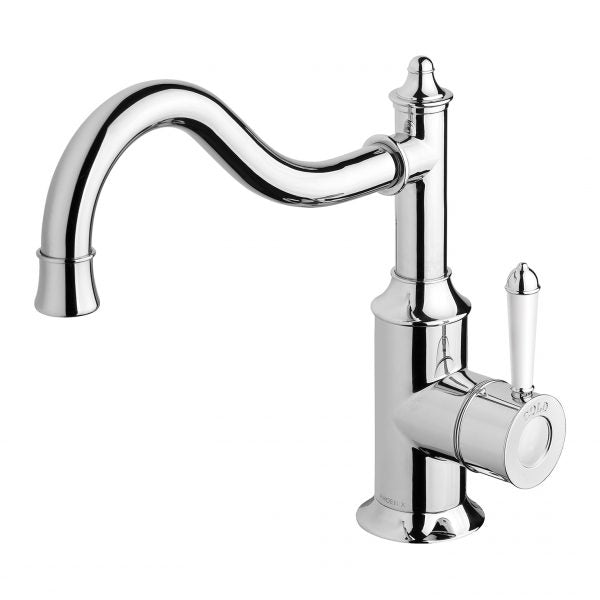 Phoenix Nostalgia Sink Mixer 220mm Shepherds Crook, Chrome/ White