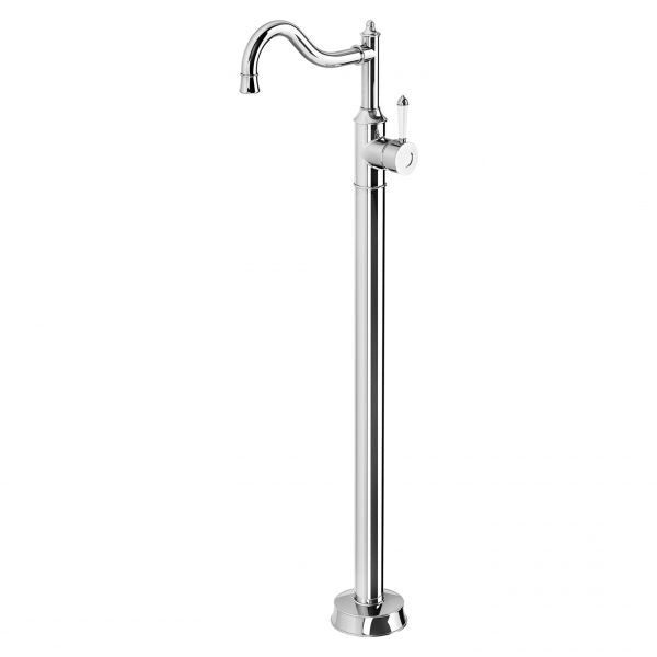Phoenix Nostalgia Floor Mounted Bath Mixer Shepherds Crook, Chrome/ White