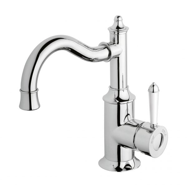Phoenix Nostalgia Basin Mixer 160mm Shepherds Crook, Chrome/ White