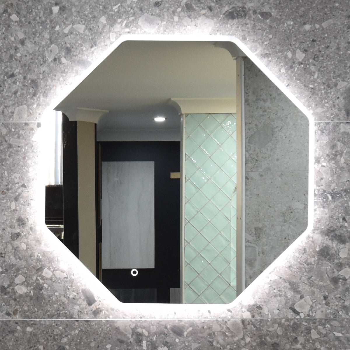 Ocho Octagonal 8-sided 888mm Frontlit and Backlit LED Frameless Mirror with Frosted Glass Border and Demister *Clearance Stock*