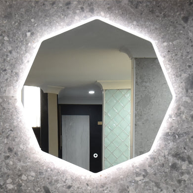 Ocho Octagonal 8-sided 888mm Frontlit and Backlit LED Frameless Mirror with Frosted Glass Border and Demister *Clearance Stock*