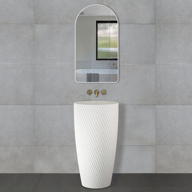Circa Swirl 500mm Round Fluted Artificial Stone Pedestal Basin | Matte White |