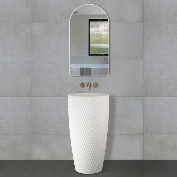 Circa Swirl 500mm Round Fluted Artificial Stone Pedestal Basin | Matte White |