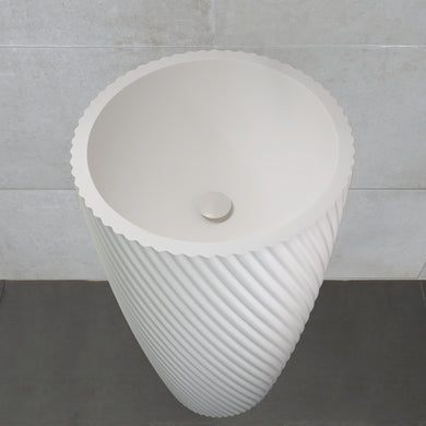 Circa Swirl 500mm Round Fluted Artificial Stone Pedestal Basin | Matte White |