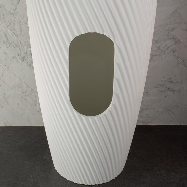 Circa Swirl 500mm Round Fluted Artificial Stone Pedestal Basin | Matte White |