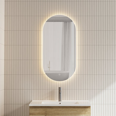 Pill Oval 450mm x 900mm Backlit LED Frameless Mirror with Polished Edge and Demister