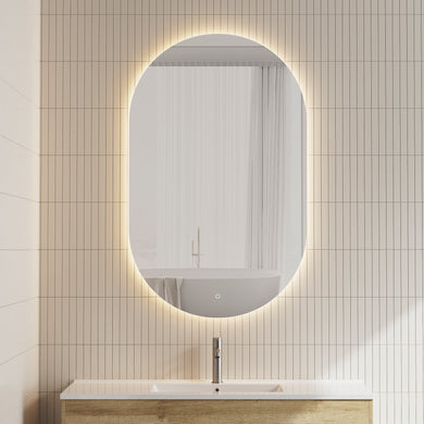 *Clearance* Pill Oval 750mm x 1200mm Backlit LED Frameless Mirror with Polished Edge and Demister