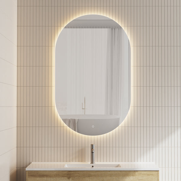 Pill Oval 750mm x 1200mm Backlit LED Mirror with Polished Edge and Dem