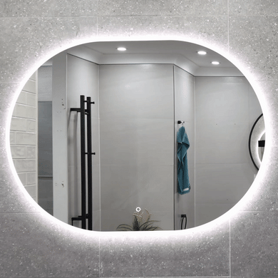 *Clearance* Pill Oval 1200mm x 900mm Frontlit and Backlit LED Frameless Mirror with Frosted Glass Border and Demister