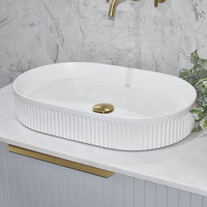 Pill Oval Fluted 580mm x 360mm Above-Counter Basin, Gloss White *Clearance Stock*