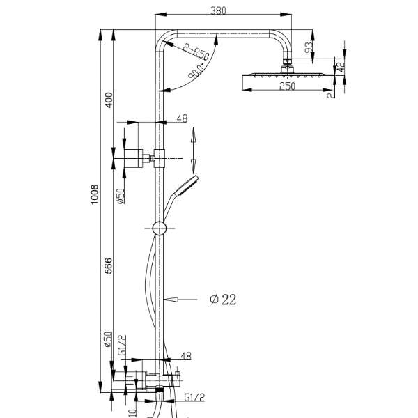 Profile Twin Shower System with Long Rail, Two Hoses | Chrome |