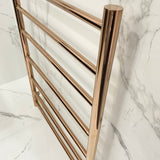 Profile Straight Round Ladder 600mm x 800mm x 122mm 7 Bar Heated Towel Rail, Polished Rose Gold