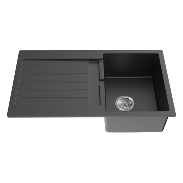Volca 860mm x 440mm x 216mm Quartz Sink with Drainer | Black |