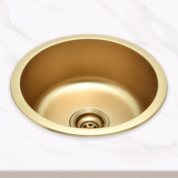 Radii Round 410mm x 180mm Stainless Steel Sink | Brushed Brass (Gold) Finish |