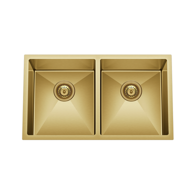 Retto 770mm x 450mm x 230mm Stainless Steel Double Sink | Brushed Brass (gold) |