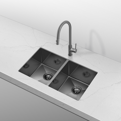 Retto 770mm x 450mm x 230mm Stainless Steel Double Sink | Brushed Gunmetal (Black)  |