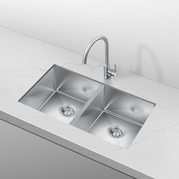 Retto 770mm x 450mm x 230mm Stainless Steel Double Sink | Brushed Nickel |