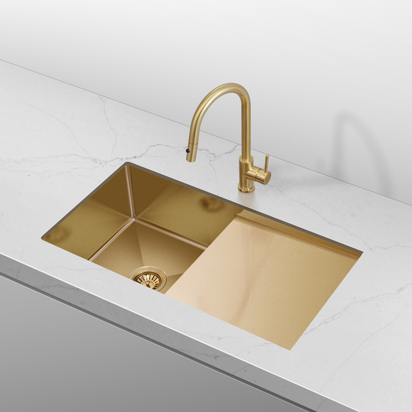 Retto 850mm x 450mm x 230mm Stainless Steel Sink with Drainer | Brushed Brass (gold) |