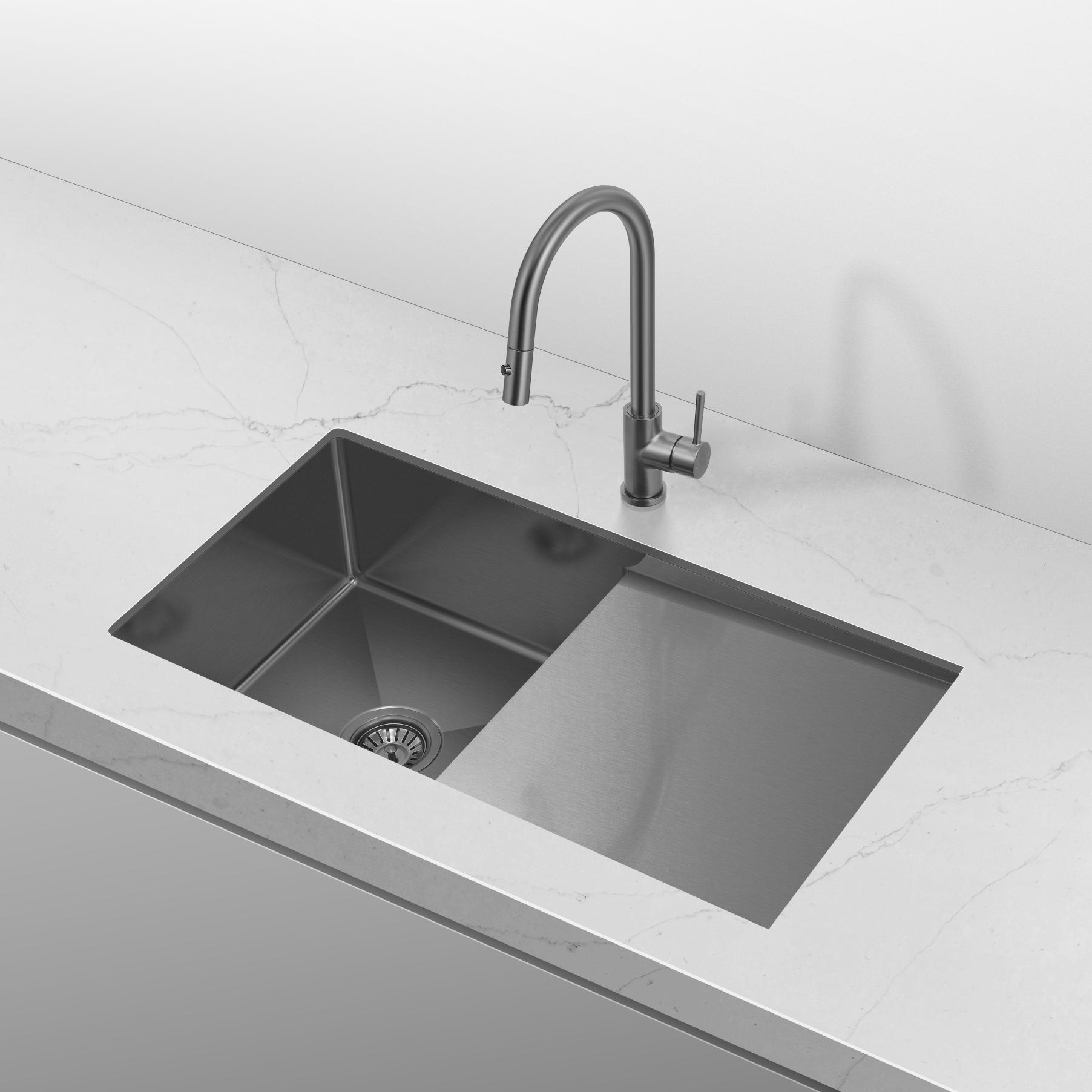 Retto 850mm x 450mm x 230mm Stainless Steel Sink with Drainer | Brushed Gun Metal (black) |