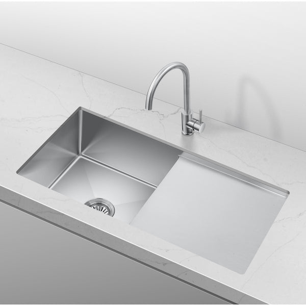 Retto 850mm x 450mm x 230mm Stainless Steel Sink with Drainer | Brushed Nickel |