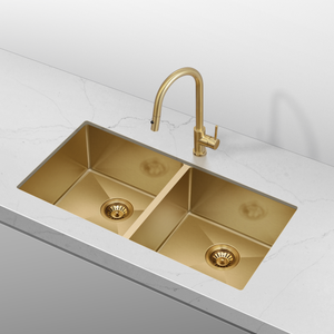 Retto 875mm x 450mm x 230mm Large Stainless Steel Double Sink | Brushed Brass (gold) |