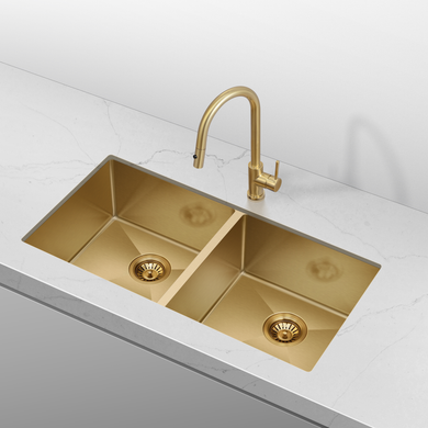 Retto 875mm x 450mm x 230mm Large Stainless Steel Double Sink | Brushed Brass (gold) |