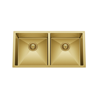 Retto 875mm x 450mm x 230mm Large Stainless Steel Double Sink | Brushed Brass (gold) |