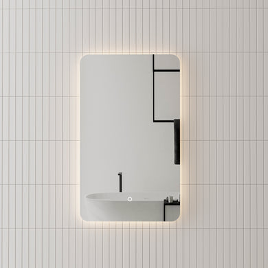 Retti Rectangular 450mm x 750mm Backlit LED Frameless Mirror with Polished Edge, Rounded Corners and Demister