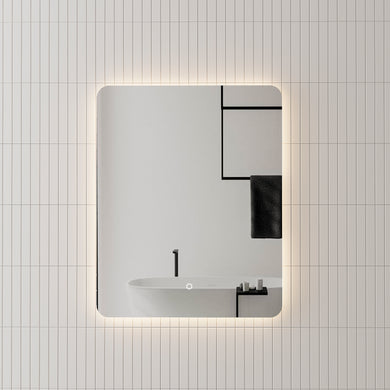 *Clearance* Retti Rectangular 600mm x 750mm Backlit LED Frameless Mirror with Polished Edge, Rounded Corners and Demister