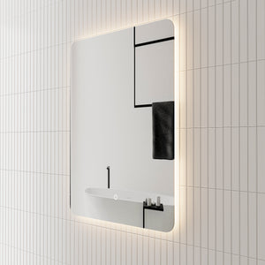 Retti Rectangular 600mm x 750mm Backlit LED Frameless Mirror with Polished Edge, Rounded Corners and Demister *Clearance Stock*