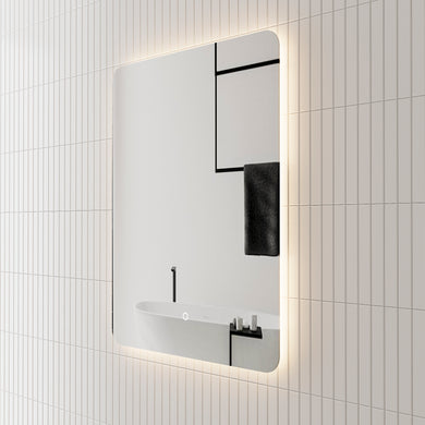 *Clearance* Retti Rectangular 600mm x 750mm Backlit LED Frameless Mirror with Polished Edge, Rounded Corners and Demister