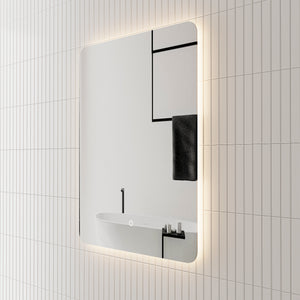 Retti Rectangular 600mm x 750mm Backlit LED Mirror with Polished Edge, Rounded Corners and Demister