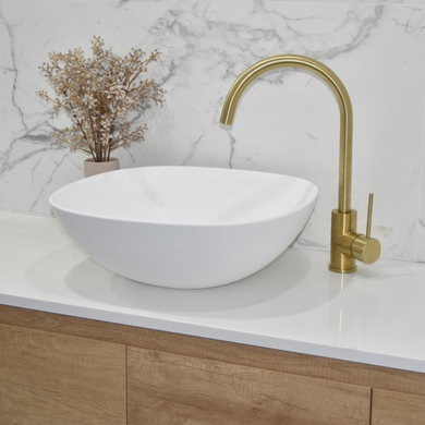 Rolo 430mm Artificial Stone Above-Counter Basin, Matte White