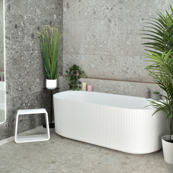 Brighton Groove 1700mm Fluted Oval Freestanding Back to Wall Bath | Gloss White or Matte White |